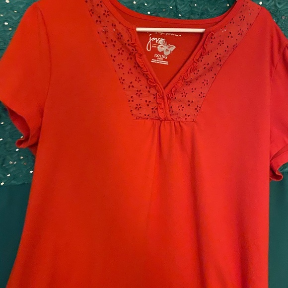 Women’s Orange Short-Sleeved V-Neck Cotton T-Shirt - Picture 2 of 4